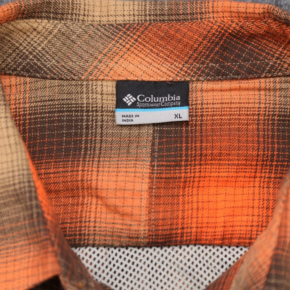 Columbia PFG XL Orange Plaid Long Sleeve‎ Button Down Fishing Shirt Mesh Vent